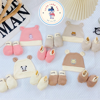 Set mũ bao tay chân cho bé sơ sinh chất cotton thun lạnh mềm mại cho bé trai và gái