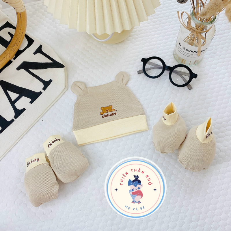 Set mũ bao tay chân cho bé sơ sinh chất cotton thun lạnh mềm mại cho bé trai và gái