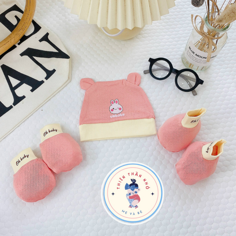 Set mũ bao tay chân cho bé sơ sinh chất cotton thun lạnh mềm mại cho bé trai và gái