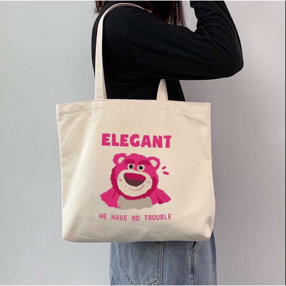 Túi vải tote - Túi gấu hồng đáng yêu TONGKHOSI