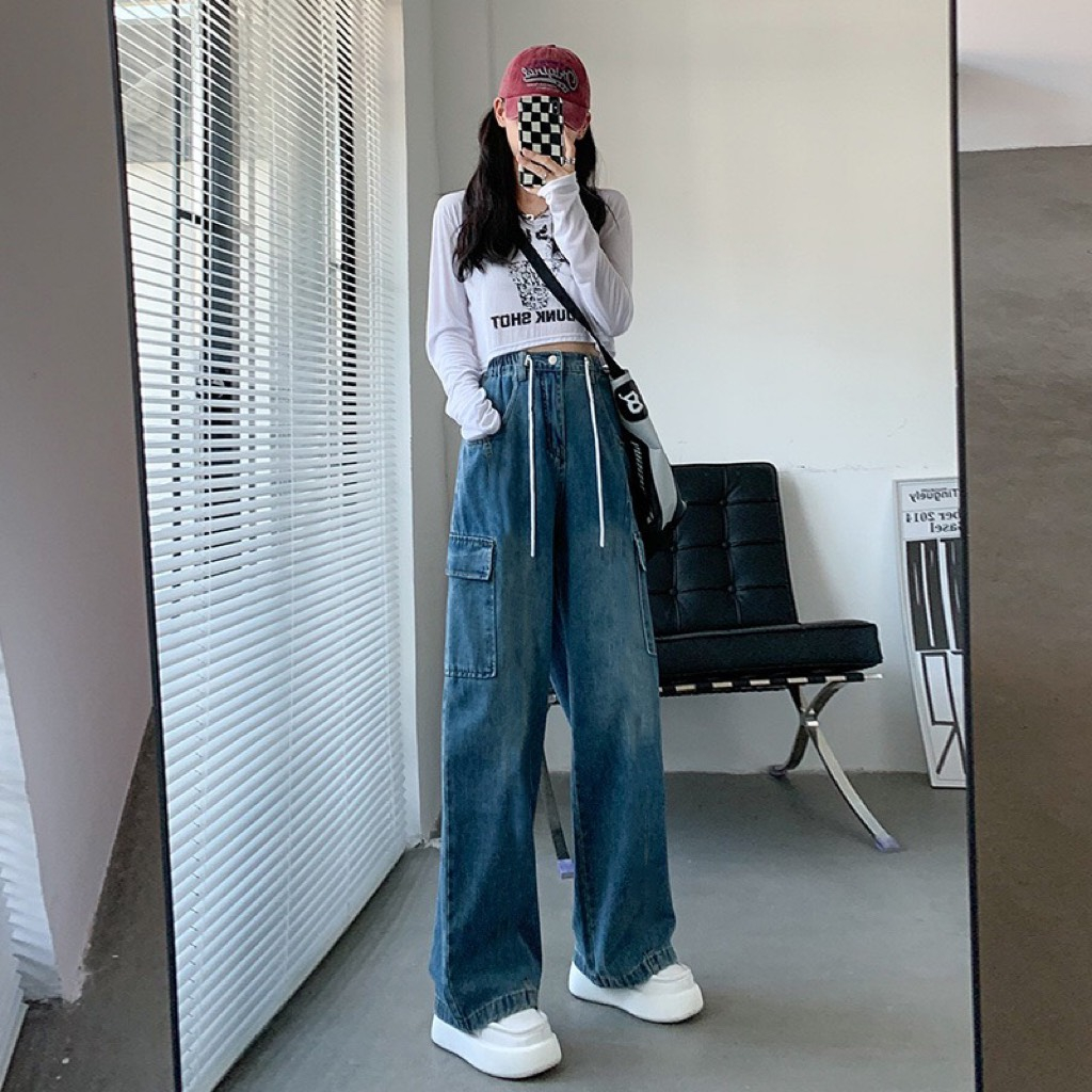 Quần jeans ống rộng túi hộp dây rút phong cách ulzzang - Retrostyle - QuanJeandayrutbung9899_P0K42