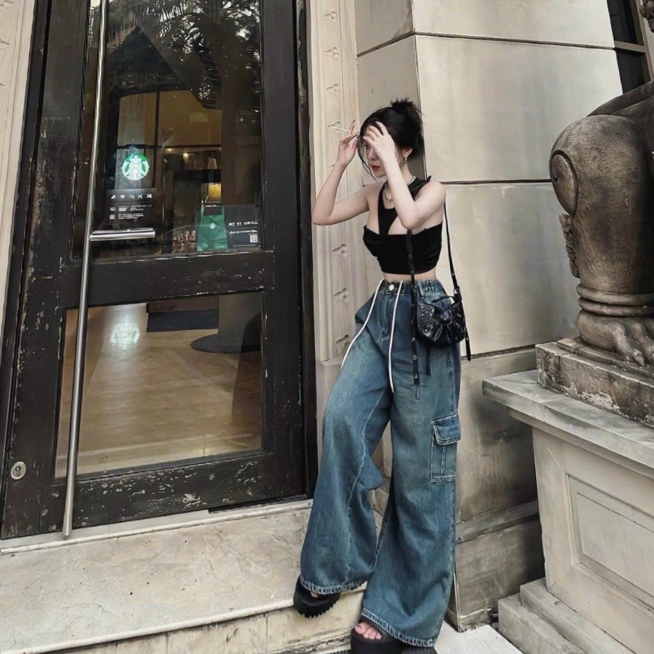 Quần jeans ống rộng túi hộp dây rút phong cách ulzzang - Retrostyle - QuanJeandayrutbung9899_P0K42