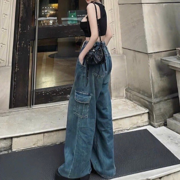 Quần jeans ống rộng túi hộp dây rút phong cách ulzzang - Retrostyle - QuanJeandayrutbung9899_P0K42