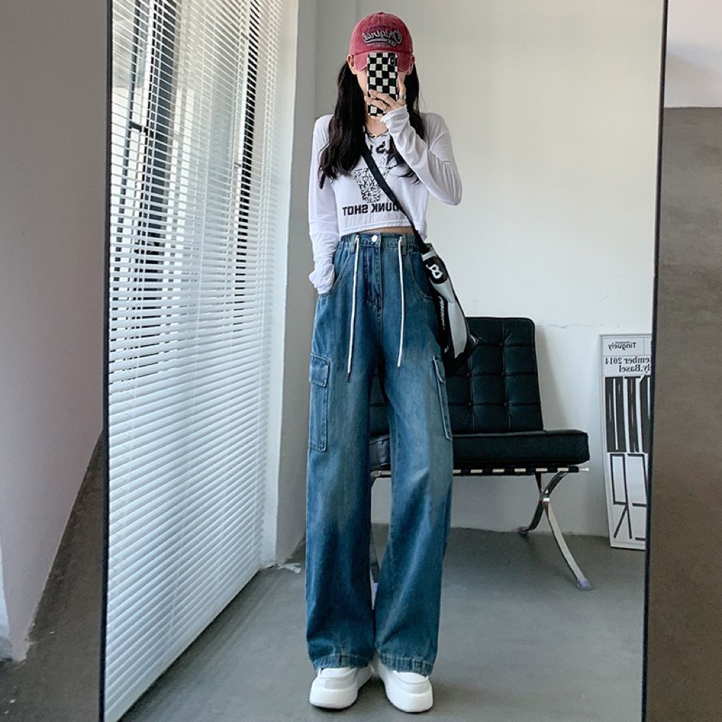 Quần jeans ống rộng túi hộp dây rút phong cách ulzzang - Retrostyle - QuanJeandayrutbung9899_P0K42
