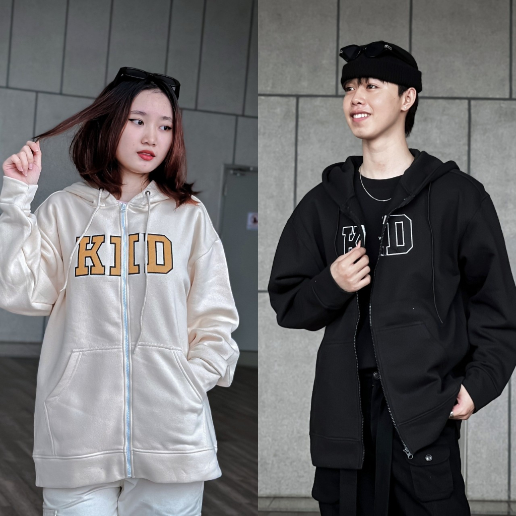 Áo Hoodie Zip Chữ Thêu KID CAO CẤP Form rộng 1hit_unisex