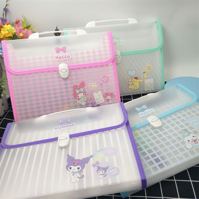 Cặp Nhựa Học Thêm Với Khổ a4 12 Ngăn Họa Tiết Melody Dễ Thương (Tặng Kèm 1 Thước Kẻ)