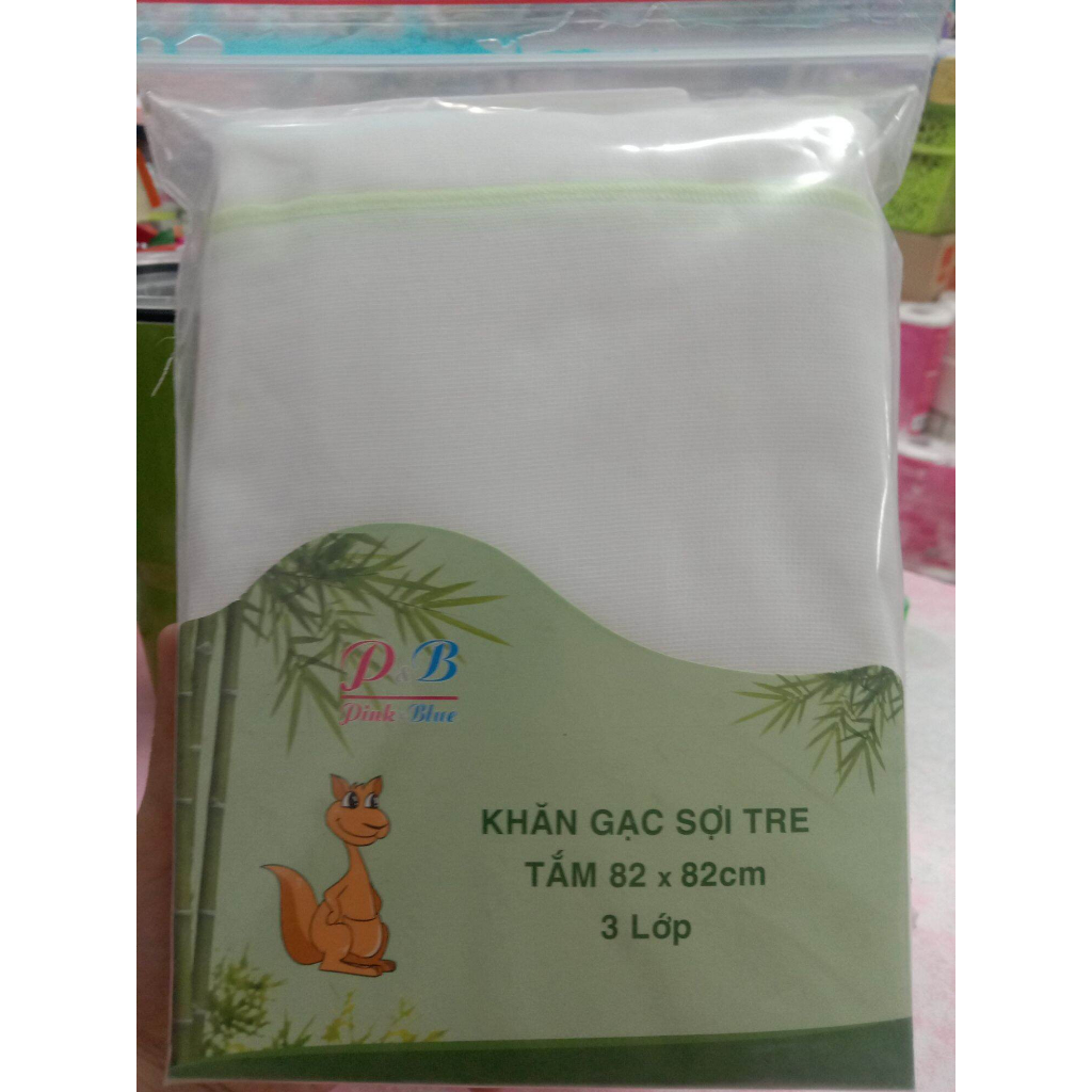 Khăn gạc tắm sợi tre cao cấp Pink&Blue 3/4 lớp 82x82cm, gói 2 cái