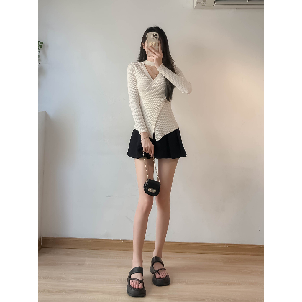 Áo len vạt chéo cổ choker EMIX Aolenvatcheo/P13K7