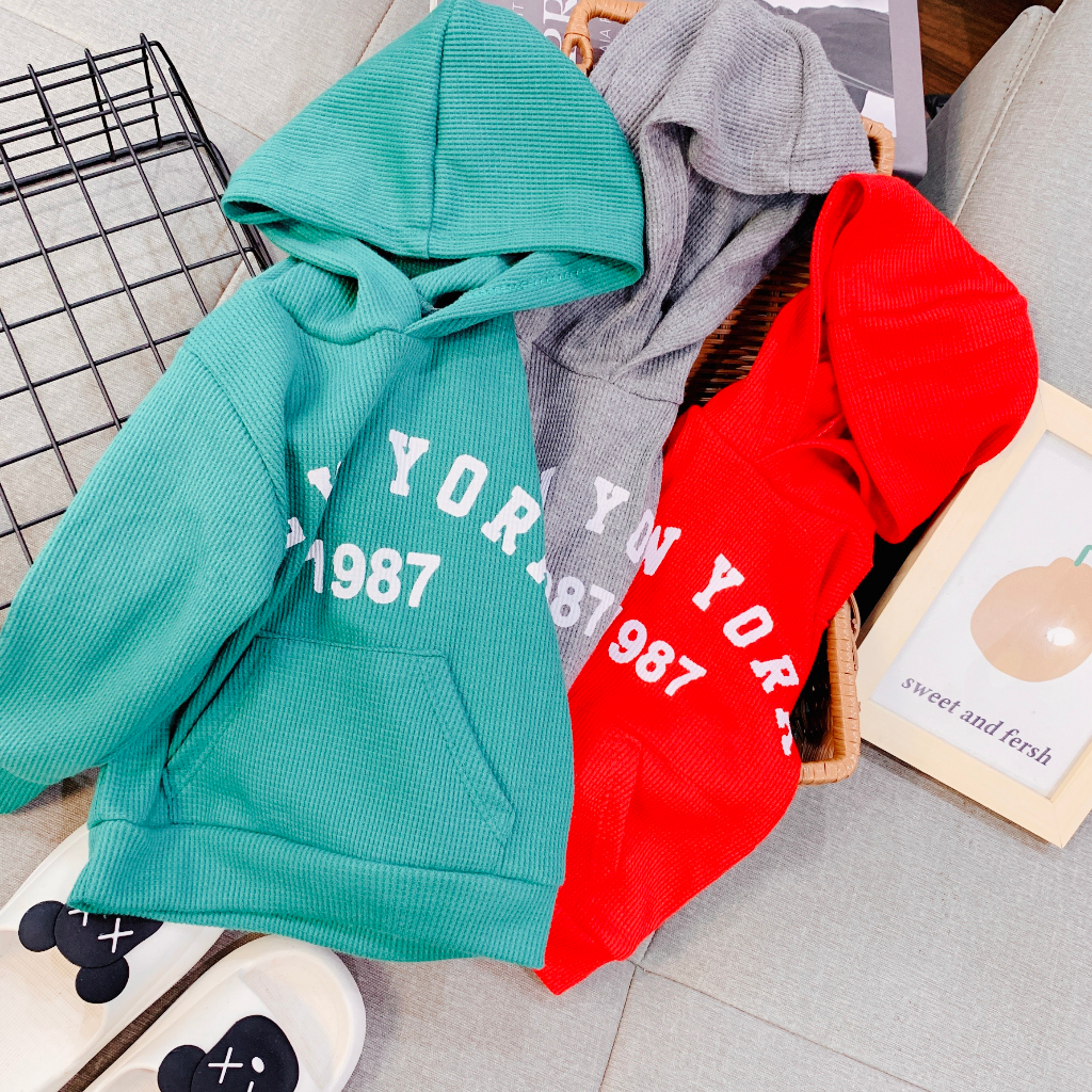 Đồ bộ thu đông kiểu Hoodie cho bé trai và bé gái, bộ quần áo dài tay có mũ phong cách thể thao cho bé