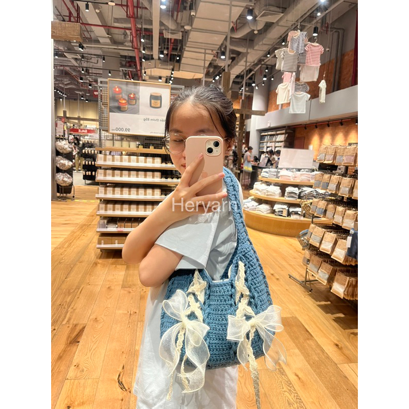 CINTA BAG - Túi tote thắt nơ len móc xinh xắn, thích hợp mang đi chơi - HERYARN