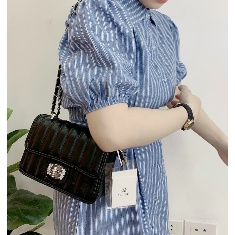 Túi Bassic SỌC KHOÁ ĐÁ đeo chéo đeo vai dễ phối đồ T1200