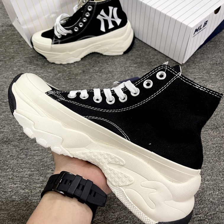 Giày đế độn MLB chunky high vải đen trắng  giày thể thao mlb đế cao 6cm hót trend 2022