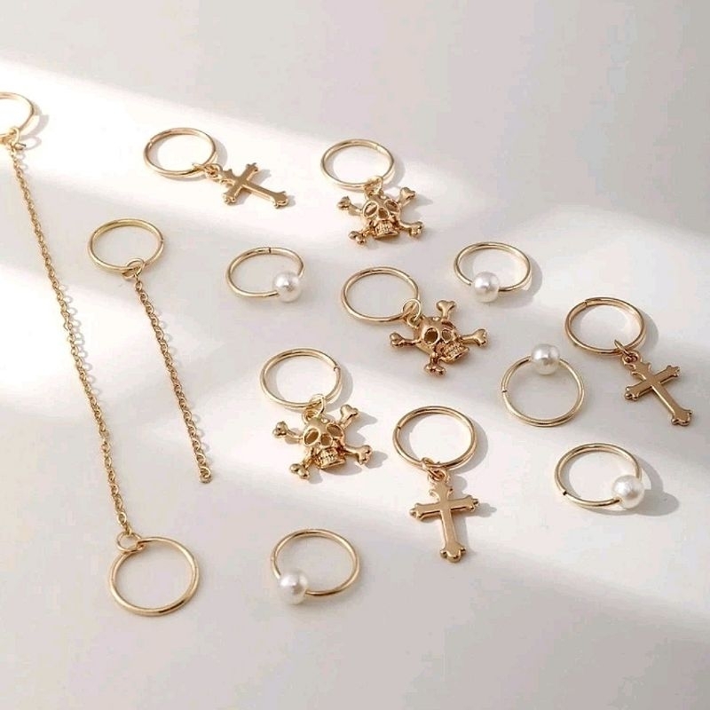 Set Nẹp Cài Tóc Dreadlock Trang Trí Đầu Lâu Thánh Giá Phong Cách Punk, Gothic