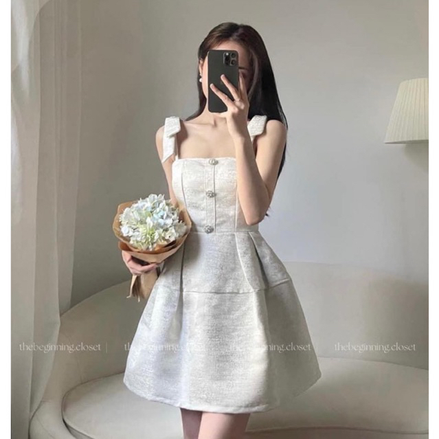 Váy nữ váy dự tiệc váy đi chơi váy đi biển đầm dáng ngắn vải gấm đính đá hai dây hàng loại 1 shop HK Design