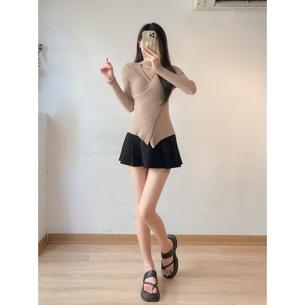 Áo len vạt chéo cổ choker EMIX Aolenvatcheo/P13K7