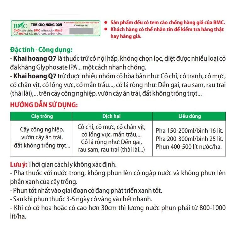 Thuốc Trừ Cỏ Khai Hoang Q7- chai 900ml