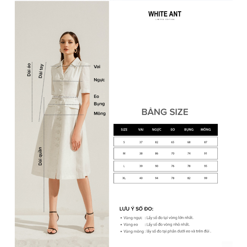 Áo Blazer Trắng Cổ Ve Tay Lửng Chân Váy A Trắng Dáng Dài Nữ WHITE ANT Hàng Thiết Kế Cao Cấp