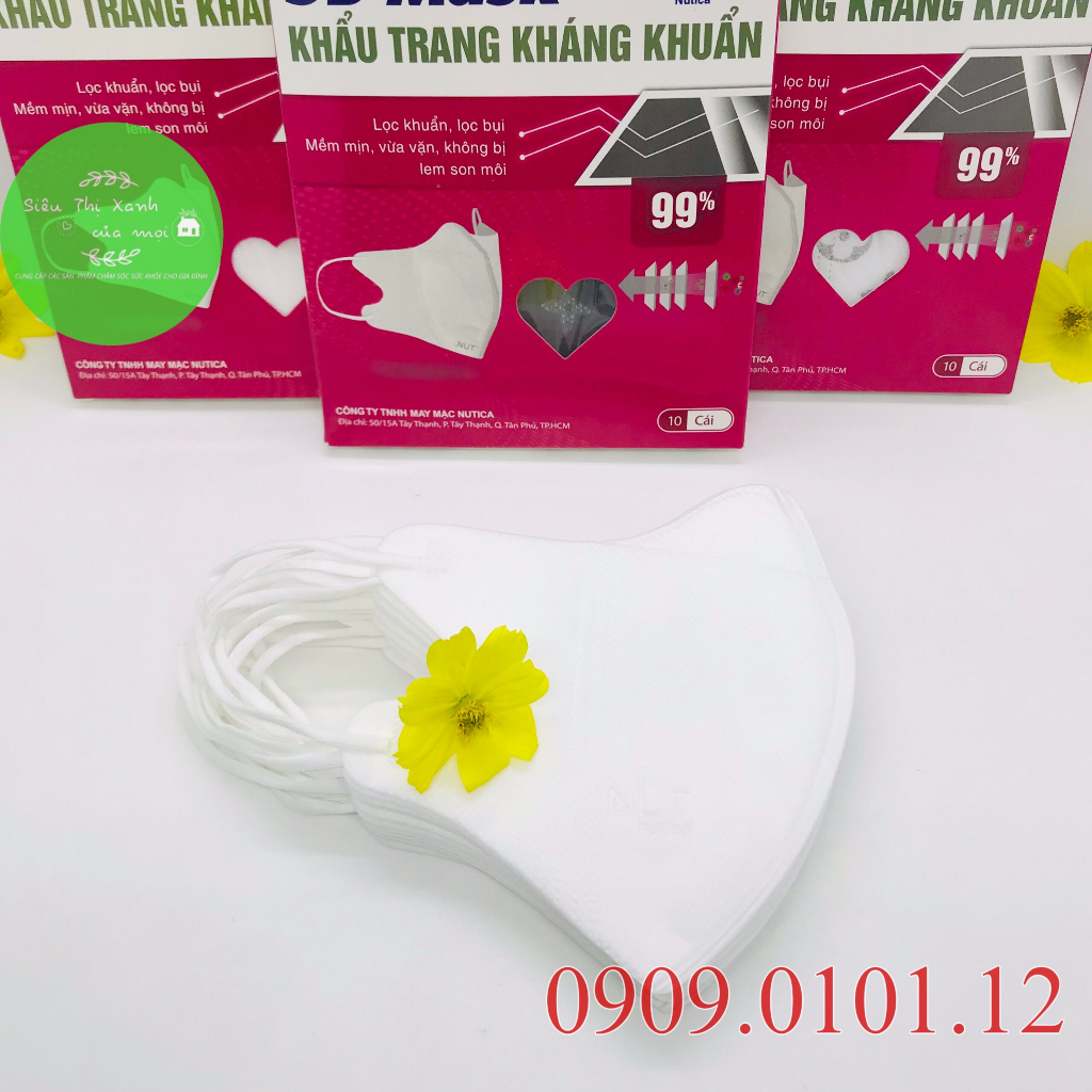 Khẩu trang 5d NUT chính hãng, 5d người lớn hãng Nutica dây deo chắc chắn không ngộp không lem son