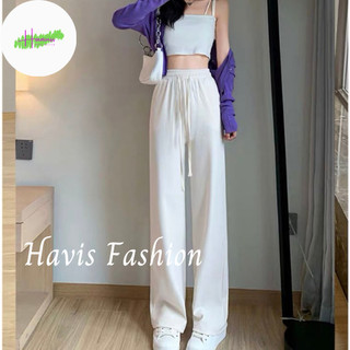 Quần ống rộng Haviss cạp chun dài lưng cạp cao chất vải mềm dài dáng xuông culottes
