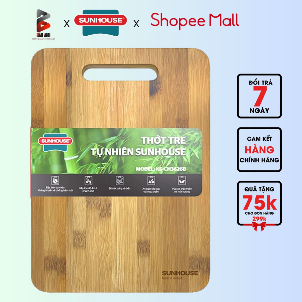 THỚT TRE TỰ NHIÊN SUNHOUSE KS-CH2626B/CH3020B/CH3522B/CH3626B kháng khuẩn chống bám bụi-KIMBAO