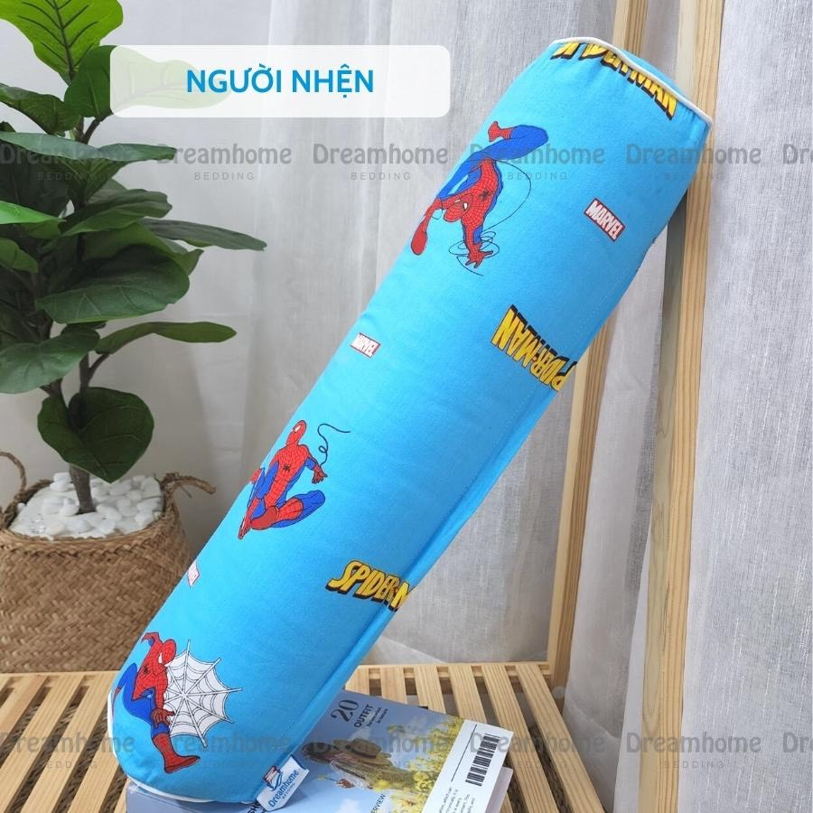 Gối ôm cho bé chất liệu 100% cotton áo gối ôm kéo khóa kèm ruột gối kích thước 20x60 mẫu người nhện - drap beding
