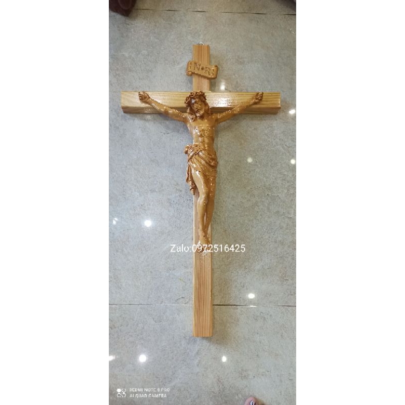 Combo Tượng Chúa Giêsu chịu nạn tượng gỗ pơ mu 40cm và thánh giá gỗ sồi_ Tượng Thiên Chúa Công Giáo