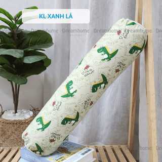 Gối ôm cho bé chất liệu 100% cotton áo gối ôm kéo khóa kèm ruột gối kích thước 20x60 mẫu khủng long - drap beding