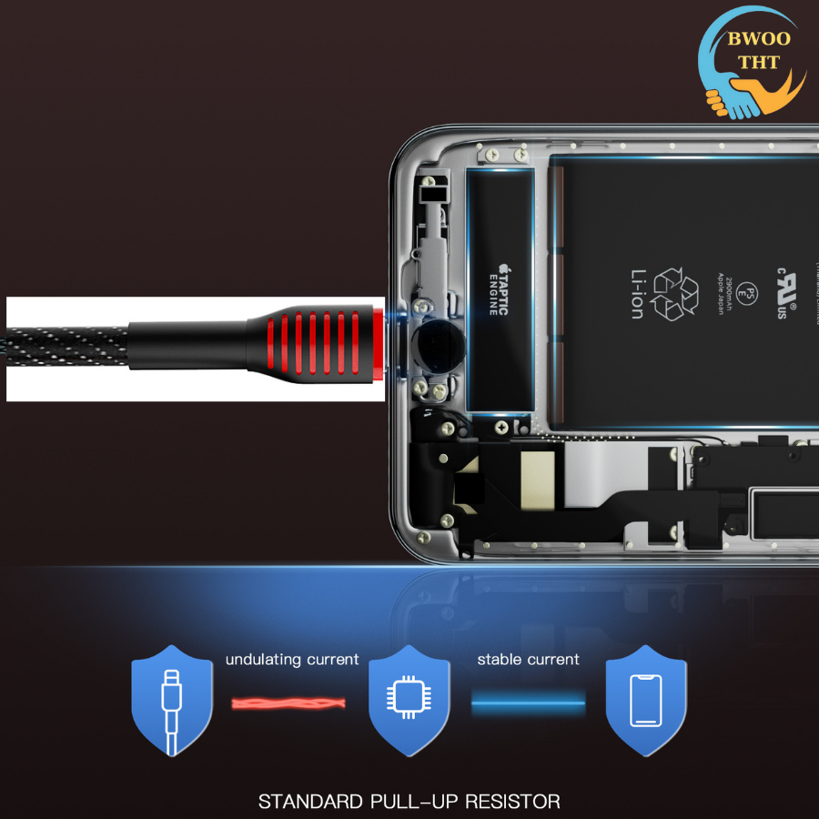 Dây sạc nhanh BWOO X155L Cáp bọc dù Chống gập gãy dùng cho 6 đến14  BH 12 Tháng