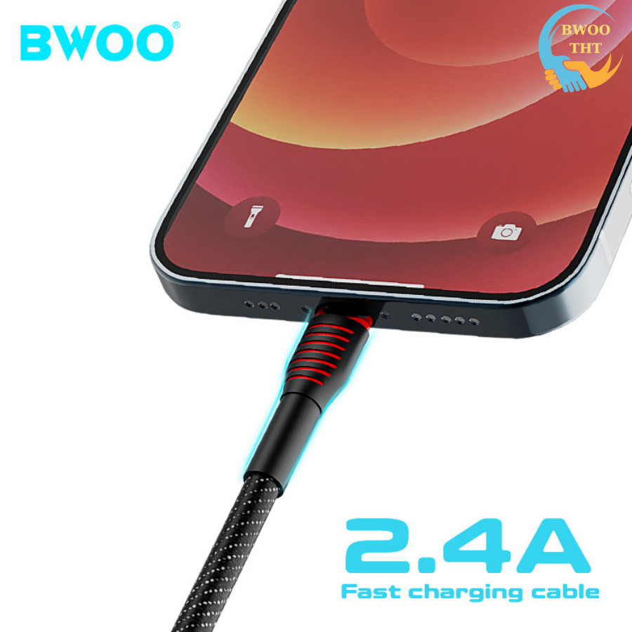 Dây sạc nhanh BWOO X155L Cáp bọc dù Chống gập gãy dùng cho 6 đến14  BH 12 Tháng