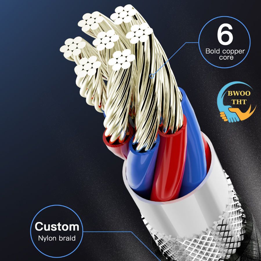 Dây sạc nhanh BWOO X155L Cáp bọc dù Chống gập gãy dùng cho 6 đến14  BH 12 Tháng