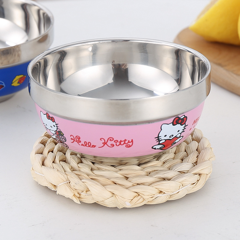 Set 2 bát cách nhiệt kèm đũa thìa hình Doremon/Hello kitty cho bé trai bé gái