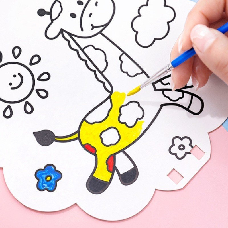 Quạt tô màu - quạt cầm tay tô màu - Quạt xếp hình DIY có tay cầm họa tiết hoạt hình đáng yêu cho bé