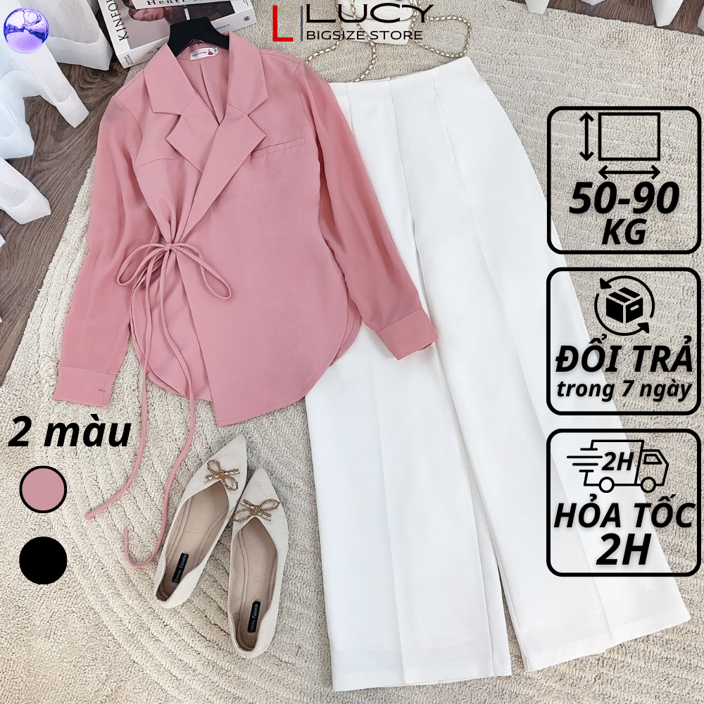 Set đồ bộ bigsize nữ dự tiệc đi chơi kiểu cổ vest cột dây chất tuyết mưa thoáng mát LUCY big size 50 - 90 kg