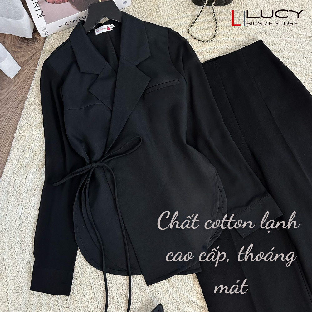 Set đồ bộ bigsize nữ dự tiệc đi chơi kiểu cổ vest cột dây chất tuyết mưa thoáng mát LUCY big size 50 - 90 kg