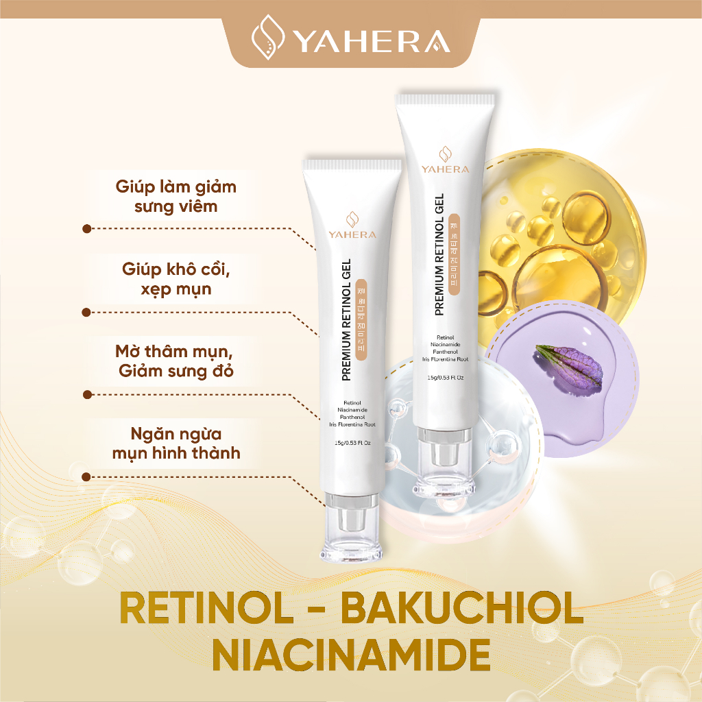 Bộ đôi giảm mụn và dưỡng trắng da YAHERA Gồm Gel chấm mụn 15g và serum dưỡng trắng 30g