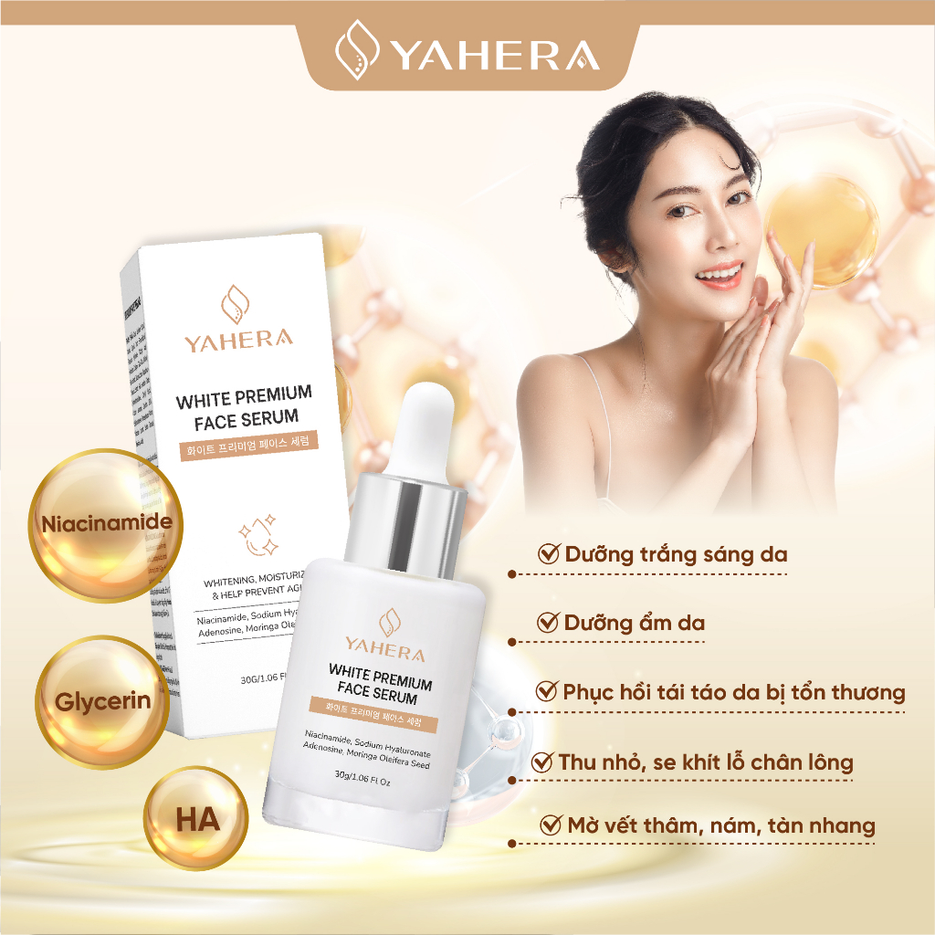 Bộ đôi giảm mụn và dưỡng trắng da YAHERA Gồm Gel chấm mụn 15g và serum dưỡng trắng 30g