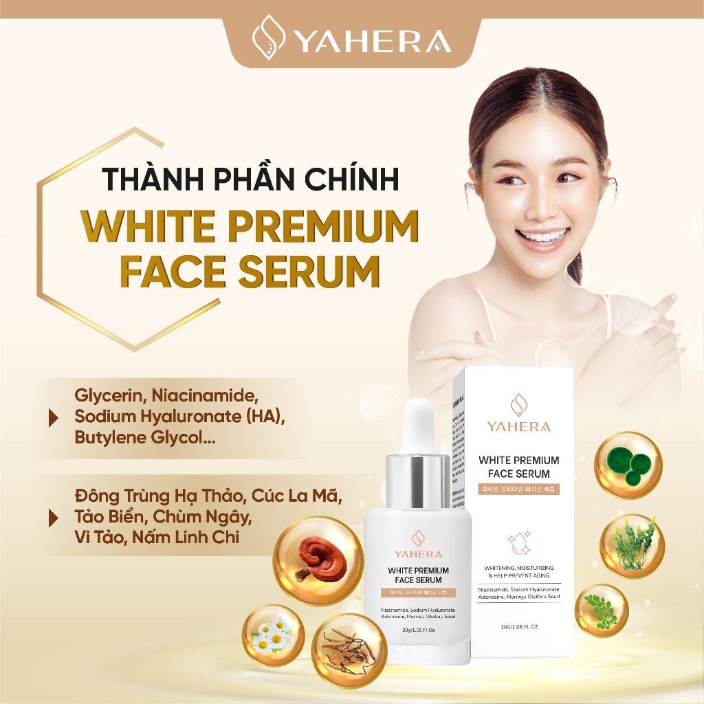Bộ đôi giảm mụn và dưỡng trắng da YAHERA Gồm Gel chấm mụn 15g và serum dưỡng trắng 30g