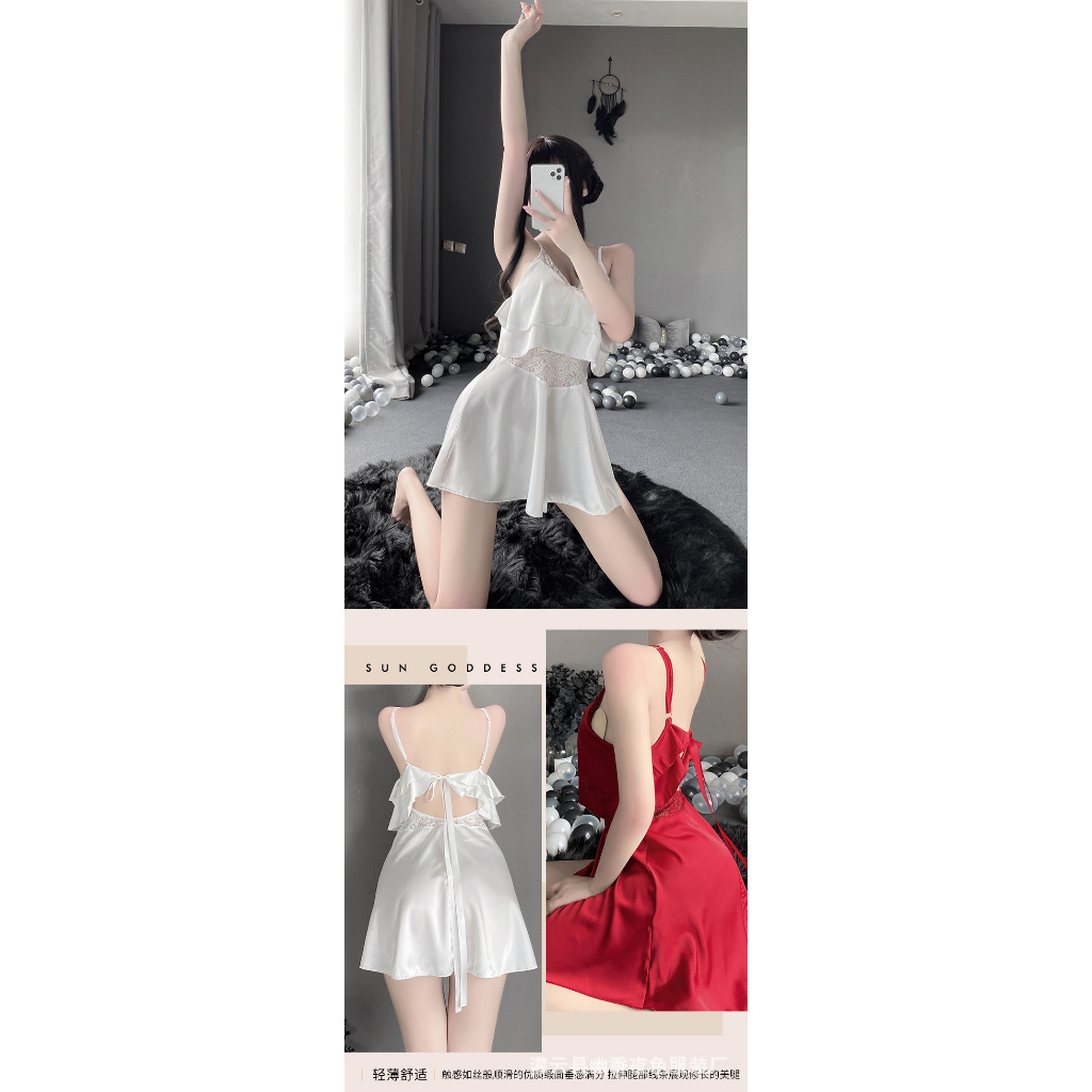 Váy Ngủ Lụa Hai Dây Tầng Buộc Sau Cao cấp A321