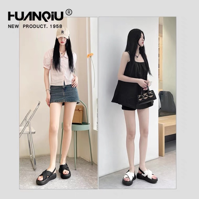 Dép quai hậu độn đế HUANQIU cao cấp chính hãng, dép bánh mì nâng chiều cao cho nữ cao 4cm