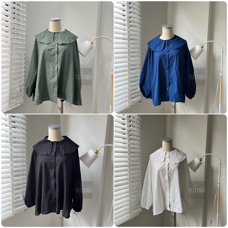 Áo Sơmi cổ lá sen Thiết kế Tutranshop thô boi cotton