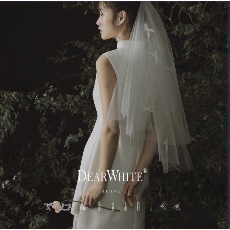 Lúp voan cô dâu đính nơ nhí xinh xắn TH15