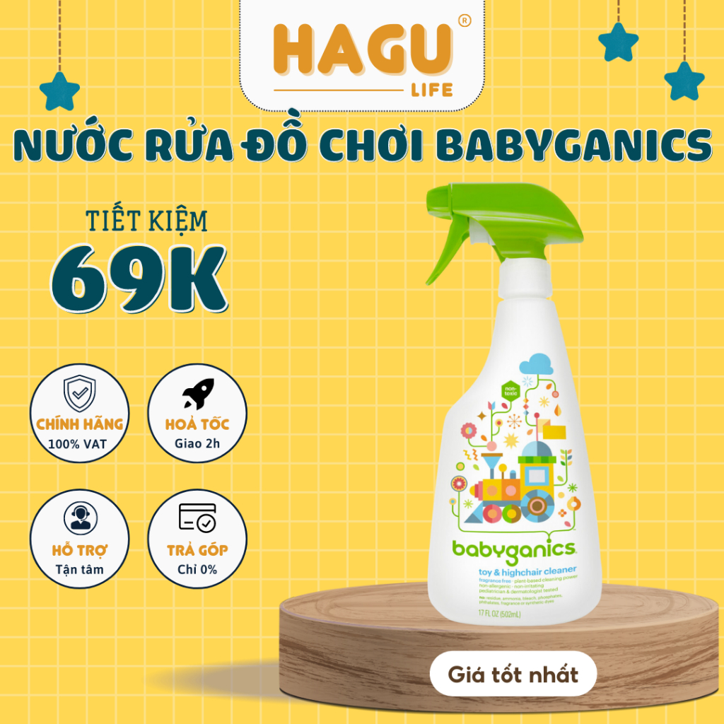 Nước rửa đồ chơi cho bé và xịt sát khuẩn bề mặt Babyganics 502ml