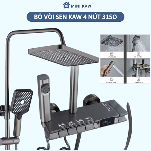 Bộ Cây Sen Tắm Đứng Nóng Lạnh KAW 315O/315R Hiển Thị Nhiệt Độ, Bộ Vòi Sen Tắm 4 Chế Độ Thiết Kế Dạng Phím Đàn
