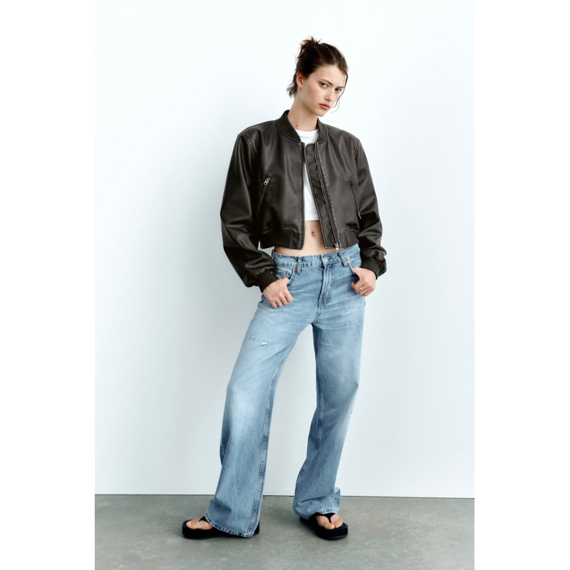 Order áo khoác auth tuồn ZARA của nữ Áo khoác bomber giả da bo viền bằng vải gân