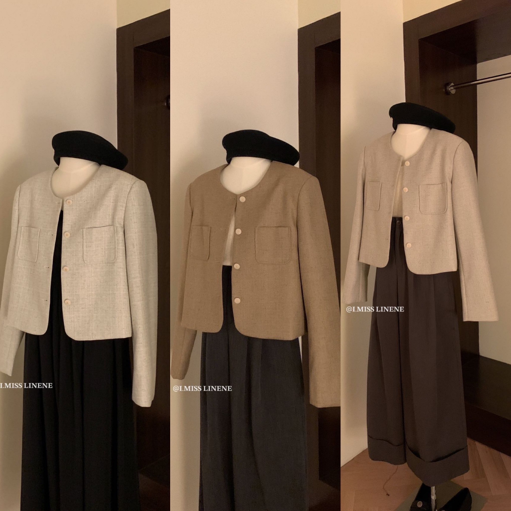 Khoác TWEED 2 túi ngực vuông cúc trắng I MISS 10106