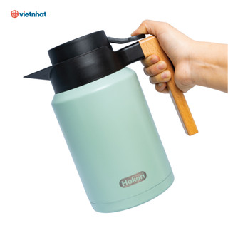 Bình giữ nhiệt quai gỗ 1500ml Hokori, Phích giữ nhiệt cao cấp Việt Nhật