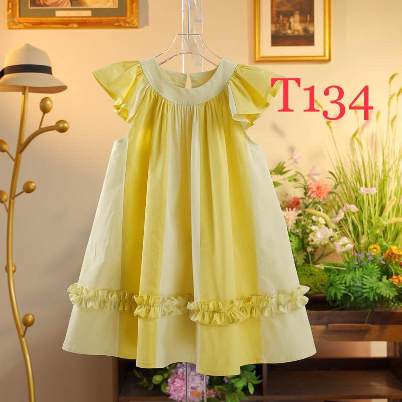T134 Đầm thiết kế tay bèo sát nách cho bé gái