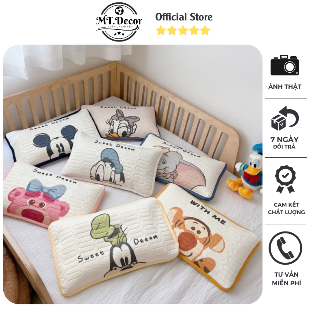 Gối cho bé điều hòa từ 1 tuổi chống bẹp đầu gối vỏ gối trẻ em đi học kích thước 30x50cm chọn mẫu nhiều hình dễ thương