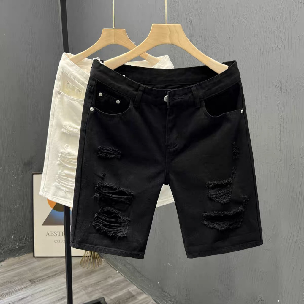 Quần body nam Quần short jean nam có giãn SHORT jean đen trắng trơn rách