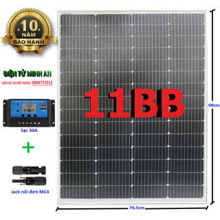 Tấm Pin năng lượng mặt trời đơn tinh thể Mono 150W công nghệ mới 11bb kèm sạc 30A (sạc hệ 12v/24v)